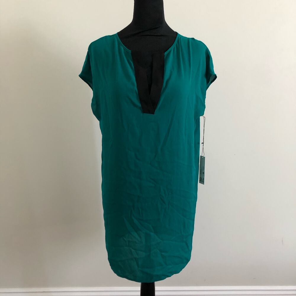 Three Eighty Two XS‎ Green Caftan Mini Dress Jungle V-Neck Cap Sleeve NWT